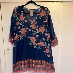 Johnny Was Navy Red Floral Canvasita Blouse